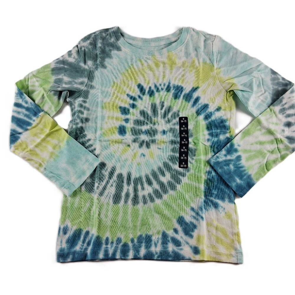Lands' End Long Sleeve Crew Neck Tee T-Shirt Kids Size Small Dark Peacock Swirl